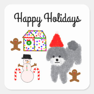 Gray Poodle Christmas #1-2 Stickers