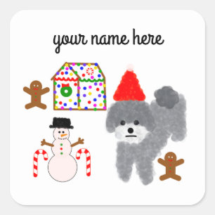 Gray Poodle Christmas #1-4 Stickers