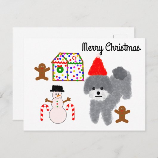 Gray Poodle Christmas #1 Postcard Postkarte (Vorne/Hinten)