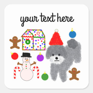 Gray Poodle Christmas #2-3 Stickers