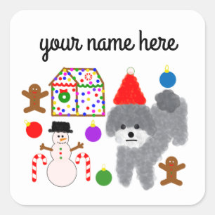 Gray Poodle Christmas #2-4 Stickers