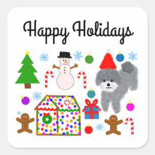 Gray Poodle Christmas #3-3 Stickers