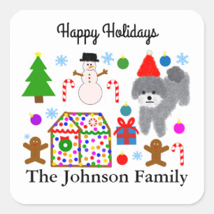 Gray Poodle Christmas #3 Stickers