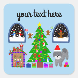 Gray Poodle Christmas #6 Stickers