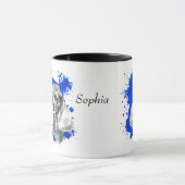 Gray Poodle Dog Abstrakter Hintergrund blau Tasse (Zentrum)