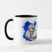 Gray Poodle Dog Abstrakter Hintergrund blau Tasse (Links)