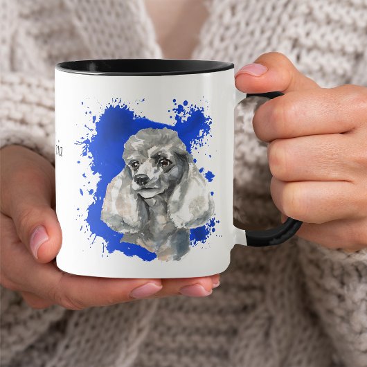 Gray Poodle Dog Abstrakter Hintergrund blau Tasse