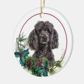 Gray Poodle Dog Evergreen Berry Wreath Keramik Ornament (Links)
