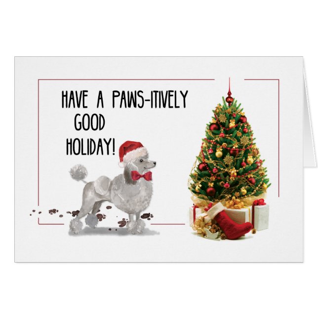 Gray Poodle Funny Christmas Dog mit Baum (Vorderseite (Horizontal))