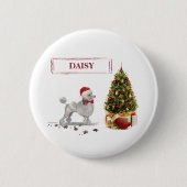 Gray Poodle Funny Christmas Dog mit Baum Button (Vorderseite)