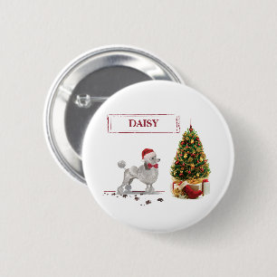 Gray Poodle Funny Christmas Dog mit Baum Button