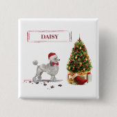 Gray Poodle Funny Christmas Dog mit Baum Button (Vorderseite)