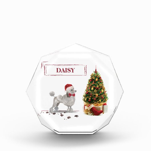 Gray Poodle Funny Christmas Dog mit Baum Fotoblock (Vorderseite)