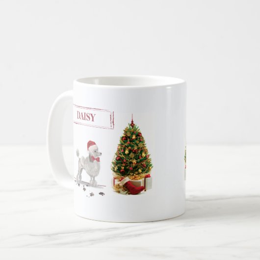 Gray Poodle Funny Christmas Dog mit Baum Kaffeetasse (Vorderseite Links)