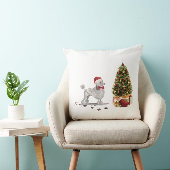 Gray Poodle Funny Christmas Dog mit Baum Kissen (Stuhl )