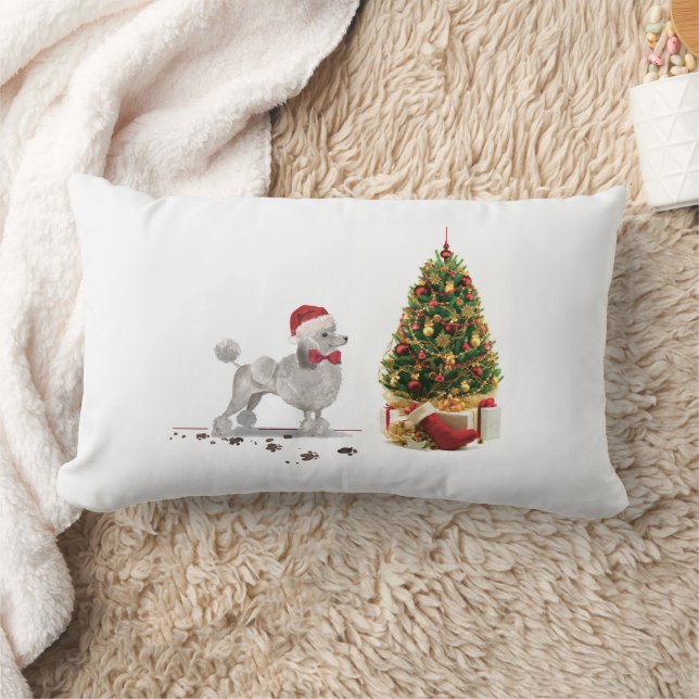 Gray Poodle Funny Christmas Dog mit Baum Lendenkissen (Decke)