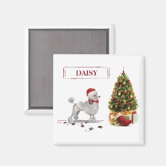 Gray Poodle Funny Christmas Dog mit Baum Magnet (Vorderseite/Rückseite)
