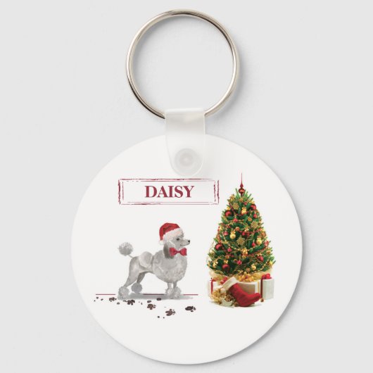 Gray Poodle Funny Christmas Dog mit Baum Schlüsselanhänger (Vorderseite)