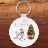 Gray Poodle Funny Christmas Dog mit Baum Schlüsselanhänger (Vorderseite)