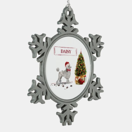 Gray Poodle Funny Christmas Dog mit Baum Schneeflocken Zinn-Ornament (Links)