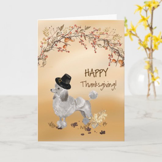Gray Poodle Funny Pilgrim Hat Erntedank Karte (Gelbe Blume)