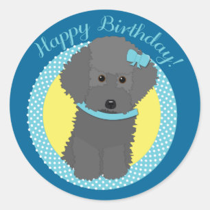 Gray Poodle Happy Birthday Stickers