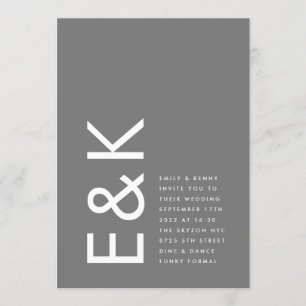 Gray Premium Ultimate Modern Monogram Fun Wedding Einladung