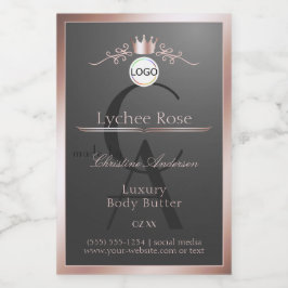 Gray Product Label Rose Gold Frame Logo Monogram Lebensmitteletikett