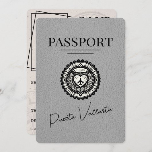 Gray Puerta Vallarta Passport Save the Date (Vorne/Hinten)