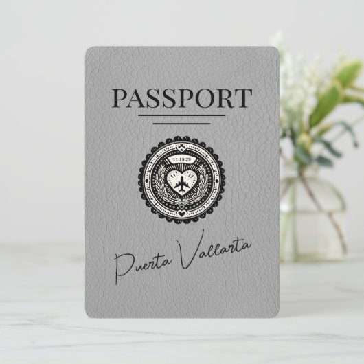 Gray Puerta Vallarta Passport Save the Date (Stehend Vorderseite)