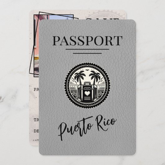 Gray Puerto Rico Passport Save The Date (Vorne/Hinten)