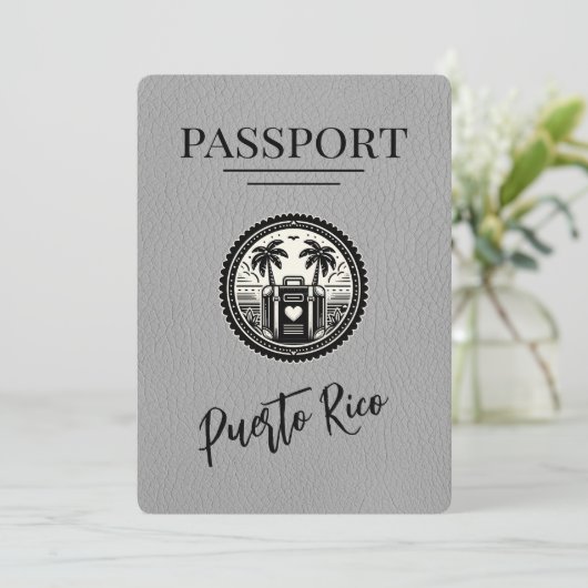 Gray Puerto Rico Passport Save The Date (Stehend Vorderseite)