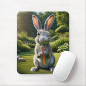 Gray Rabbit Holding a Carrot Mousepad (Mit Mouse)