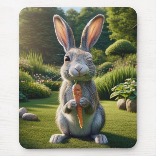 Gray Rabbit Holding a Carrot Mousepad (Vorne)
