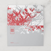Gray & Red Bamboo Blätter Double Xi Chinese Weddin Platzkarte (Außenseite Aufgefaltet)