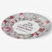 Gray Red Gnomes Merry Little Christmas Snowflakes Pappteller (Schrägansicht)