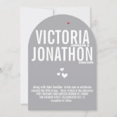 Gray Red Heart Gray Floral Typografy Wedding Einladung (Vorderseite)