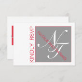 GRAY RED INITIALS INTERTWINED WEDD RSVP (Vorne/Hinten)