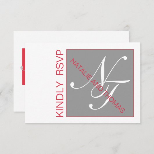 GRAY RED INITIALS INTERTWINED WEDD RSVP (Vorne/Hinten)