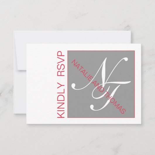 GRAY RED INITIALS INTERTWINED WEDD RSVP KARTE (Vorderseite)