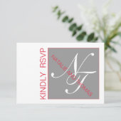 GRAY RED INITIALS INTERTWINED WEDD RSVP KARTE (Stehend Vorderseite)