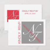 GRAY RED INITIALS INTERTWINED WEDD RSVP KARTE (Vorne/Hinten)