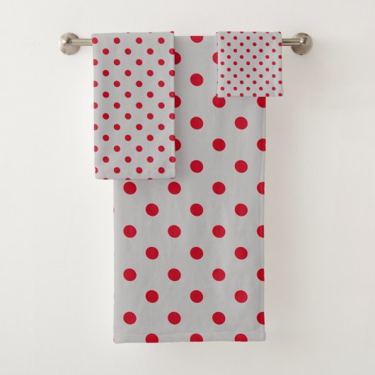 Gray Red Polka Dot Badhandtuch Set (Insitu)