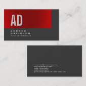 Gray Red Stripe Monogram Stylish Business Card Visitenkarte (Vorne/Hinten)