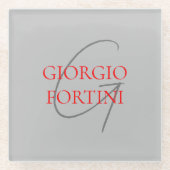 Gray Red Your Name Initial Monogram Modern Glasuntersetzer (Vorderseite)