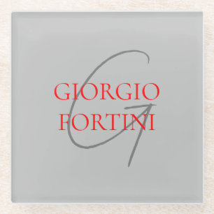 Gray Red Your Name Initial Monogram Modern Glasuntersetzer