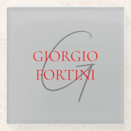 Gray Red Your Name Initial Monogram Modern Glasuntersetzer (Vorderseite)