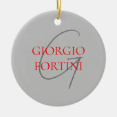 Gray Red Your Name Initial Monogram Modern Keramik Ornament (Vorne)