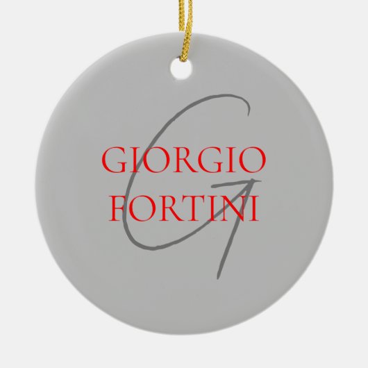 Gray Red Your Name Initial Monogram Modern Keramik Ornament (Vorne)