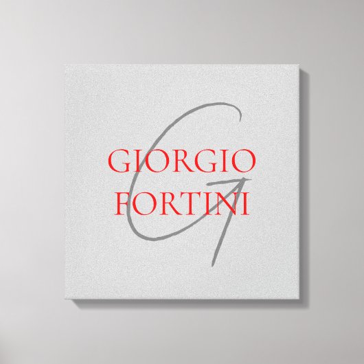 Gray Red Your Name Initial Monogram Modern Leinwanddruck (Vorderseite)